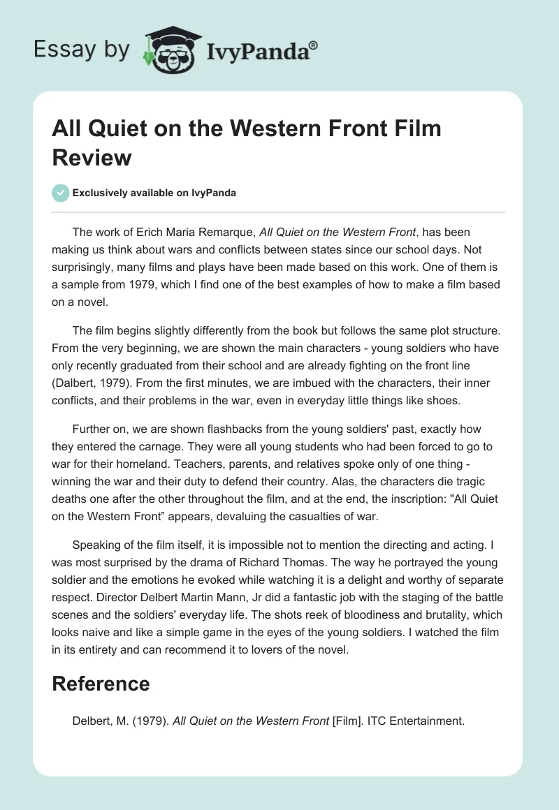 "All Quiet on the Western Front" Film Review. Page 1