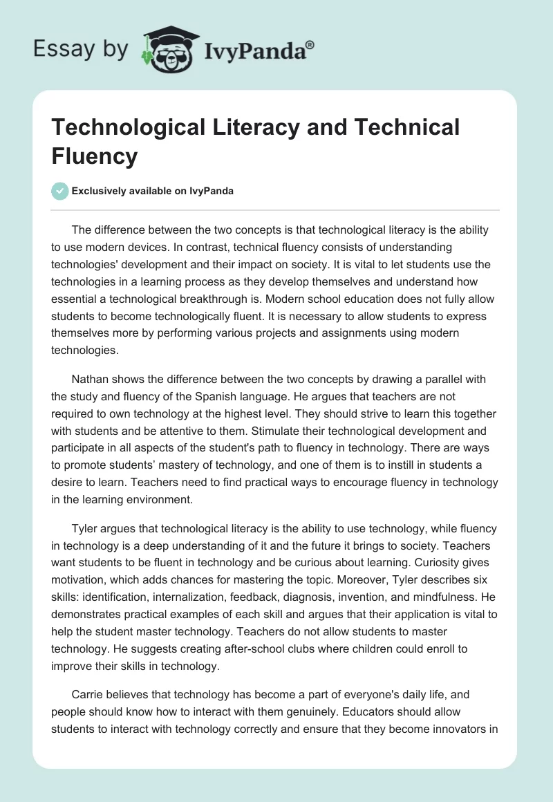 Technological Literacy and Technical Fluency. Page 1