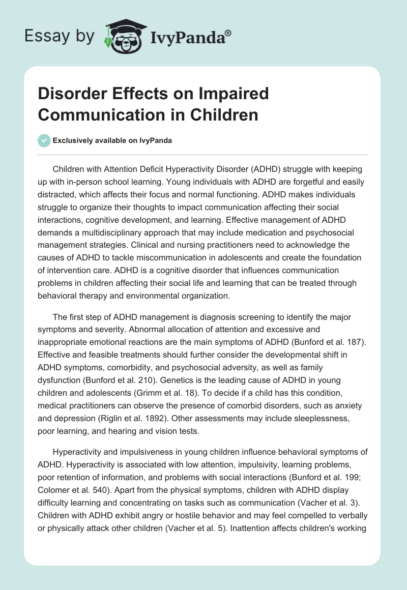 Disorder Effects on Impaired Communication in Children. Page 1