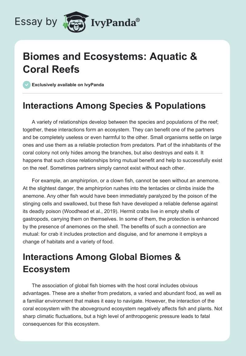 Biomes and Ecosystems: Aquatic & Coral Reefs. Page 1