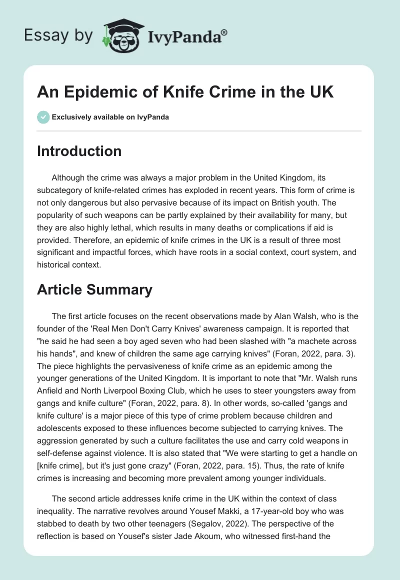 An Epidemic of Knife Crime in the UK. Page 1