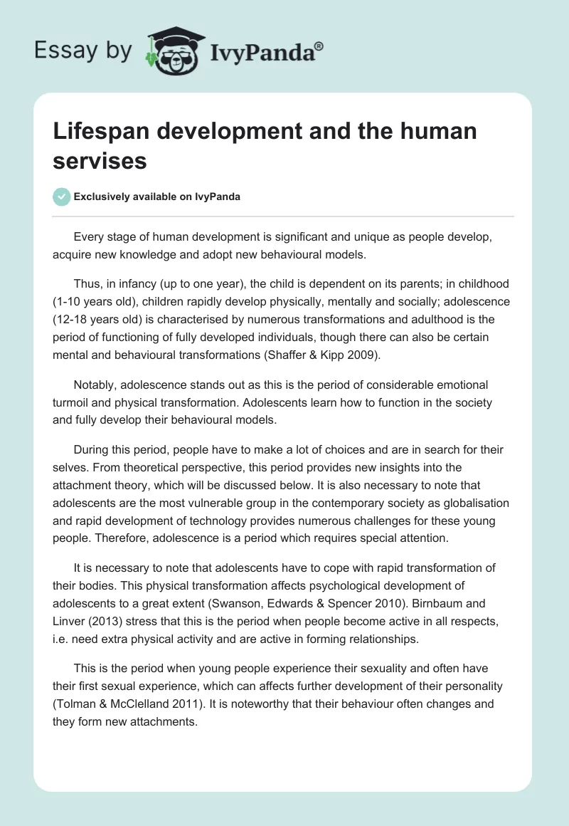 Lifespan development and the human servises. Page 1