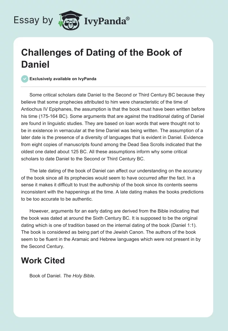 Challenges of Dating of the Book of Daniel. Page 1