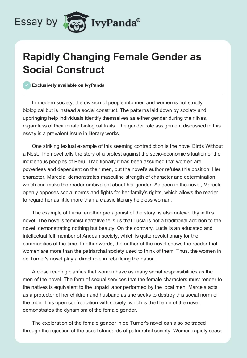 Rapidly Changing Female Gender as Social Construct. Page 1