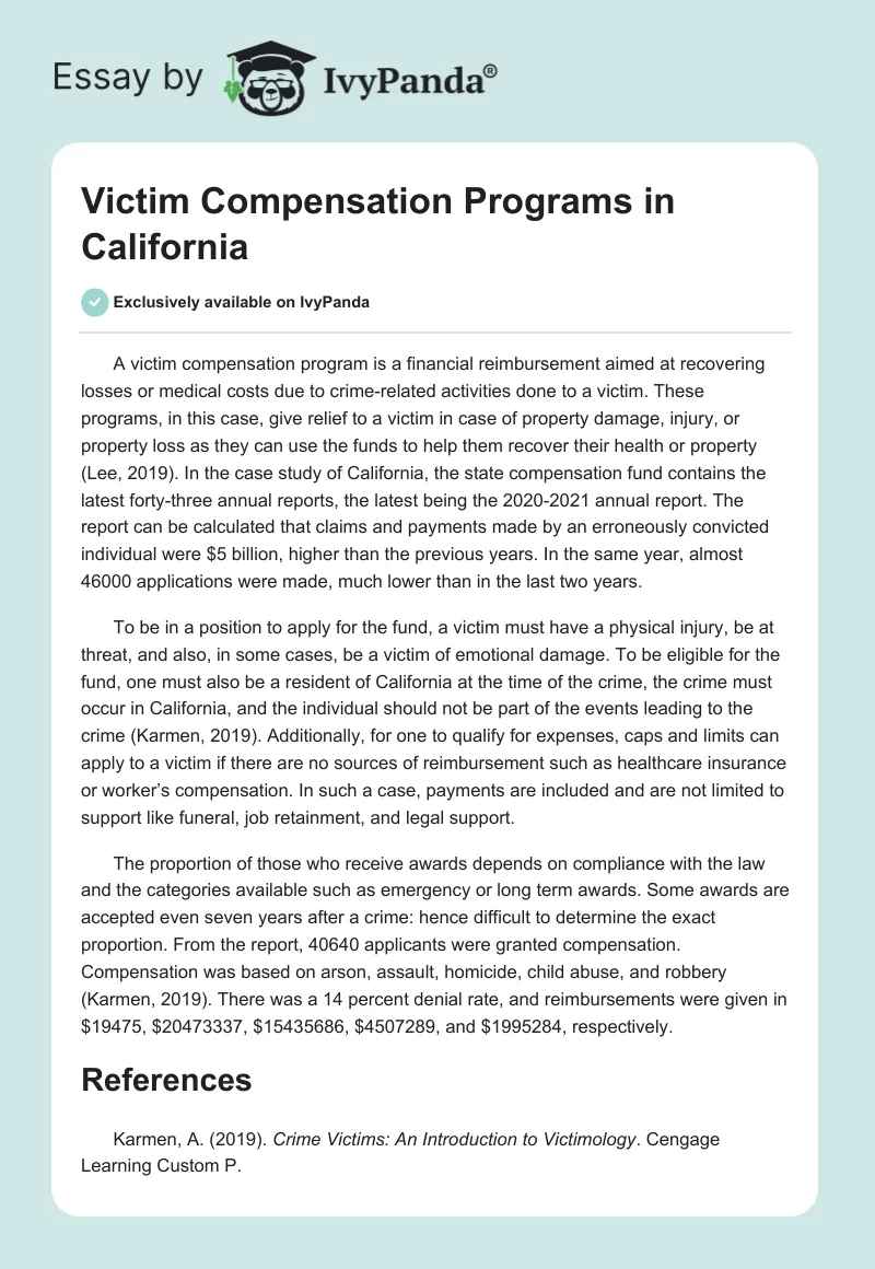 Victim Compensation Programs in California. Page 1
