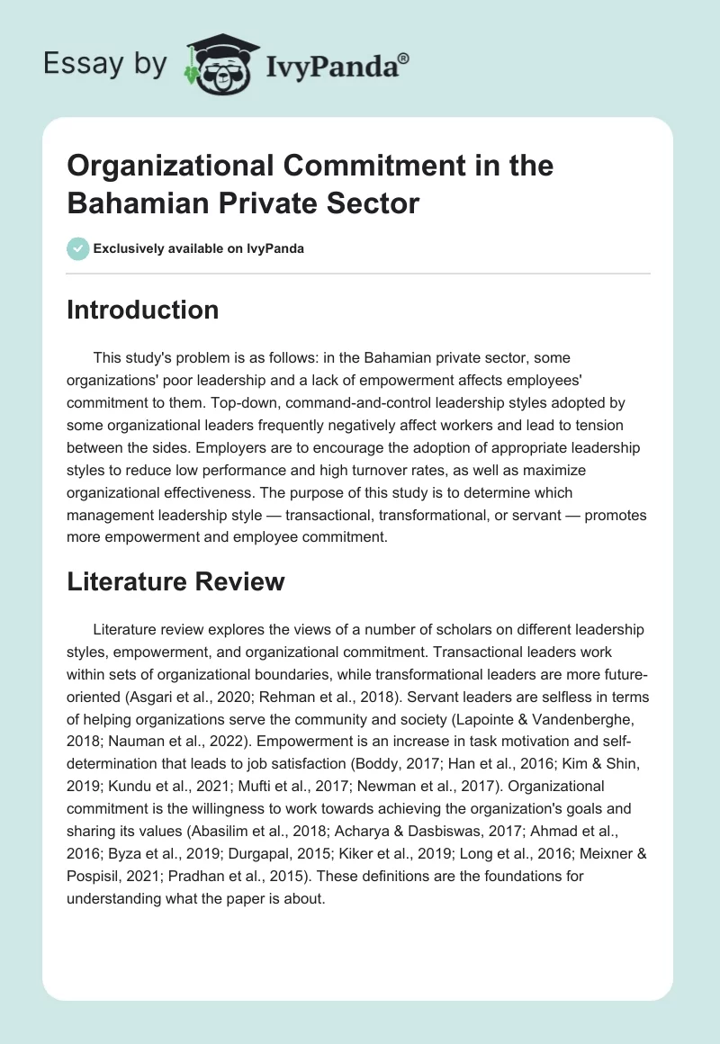 Organizational Commitment in the Bahamian Private Sector. Page 1