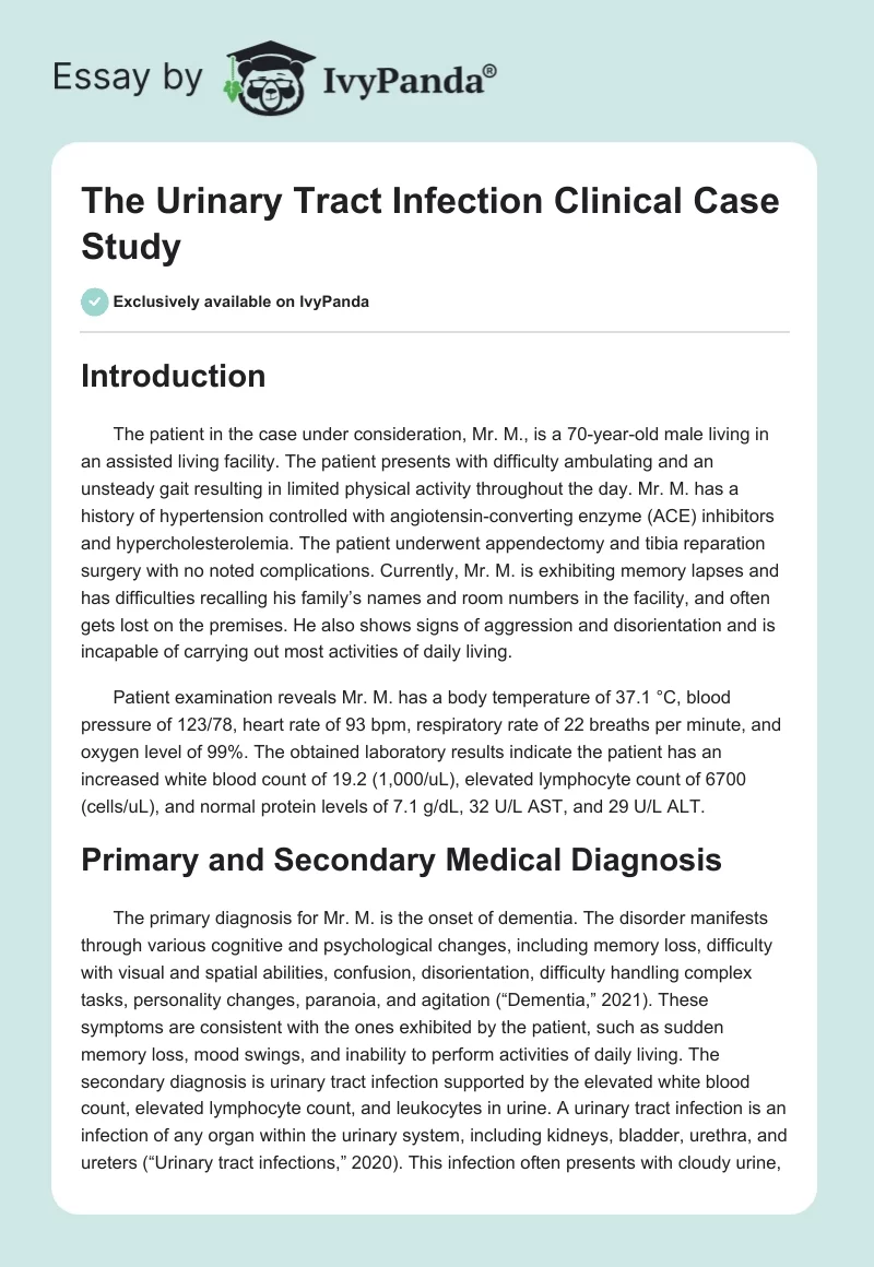 The Urinary Tract Infection Clinical Case Study. Page 1