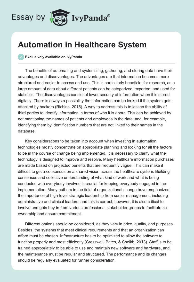 Automation in Healthcare System. Page 1