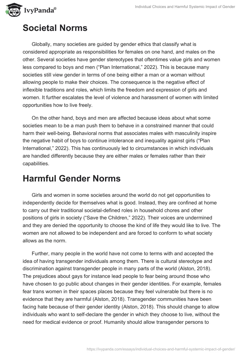 Individual Choices and Harmful Systemic Impact of Gender. Page 2