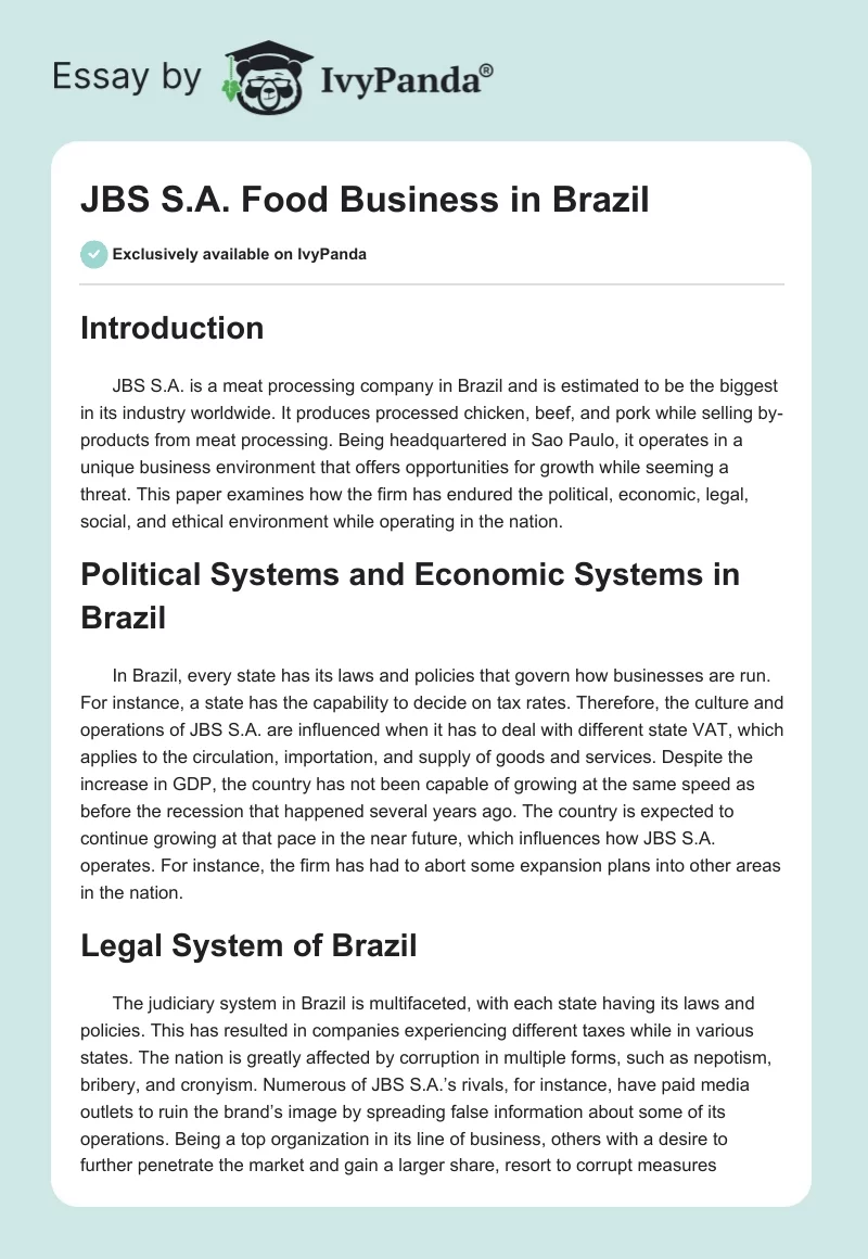 JBS S.A. Food Business in Brazil. Page 1