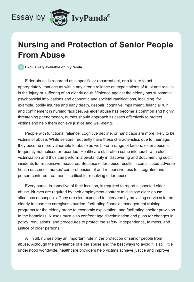Nursing and Protection of Senior People From Abuse. Page 1
