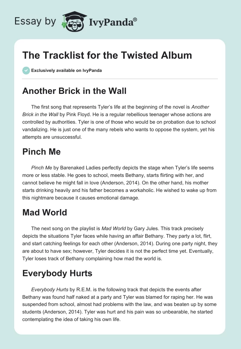 The Tracklist for the Twisted Album. Page 1
