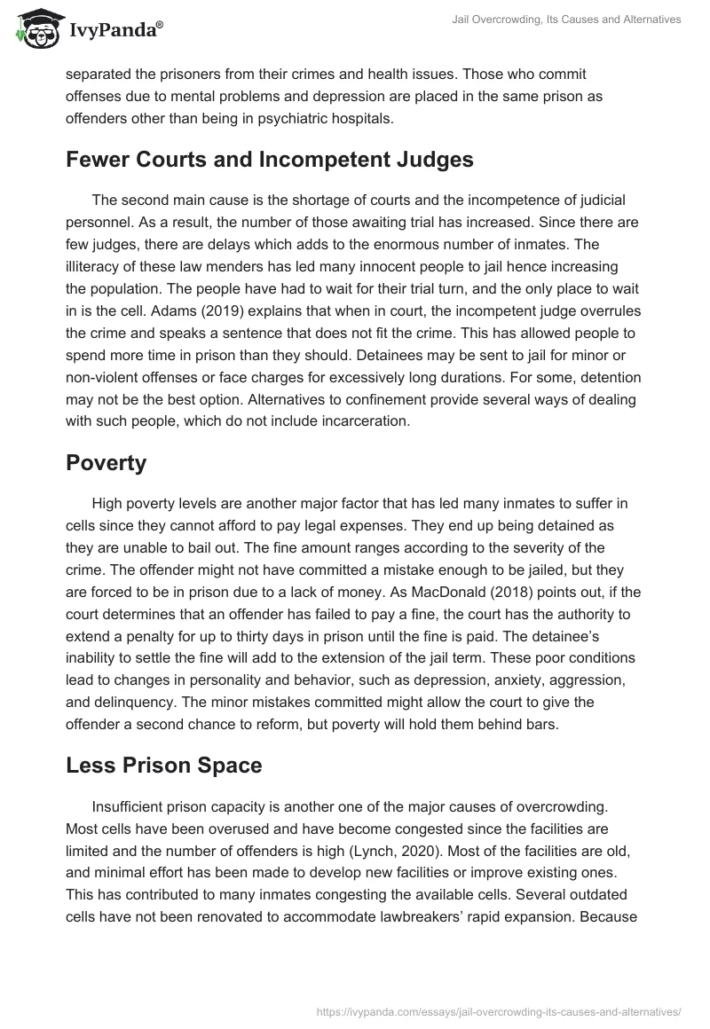Jail Overcrowding, Its Causes and Alternatives. Page 2