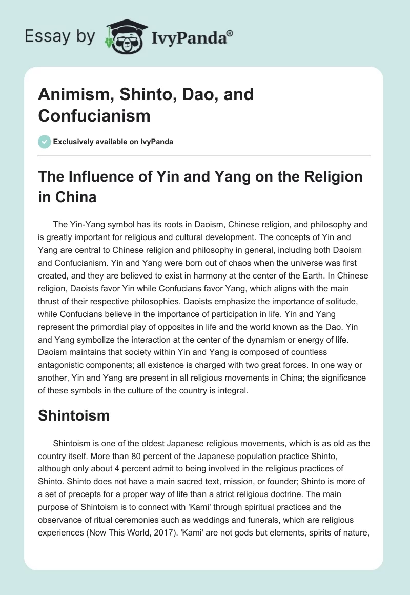 Animism, Shinto, Dao, and Confucianism. Page 1