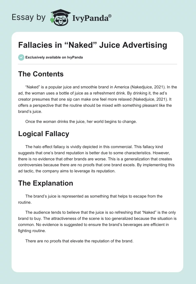 Fallacies in “Naked” Juice Advertising. Page 1