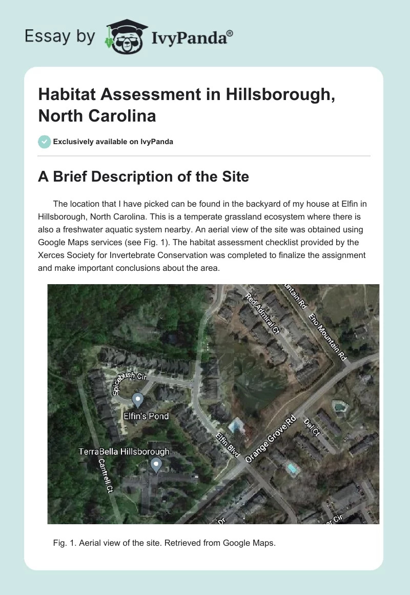 Habitat Assessment in Hillsborough, North Carolina. Page 1