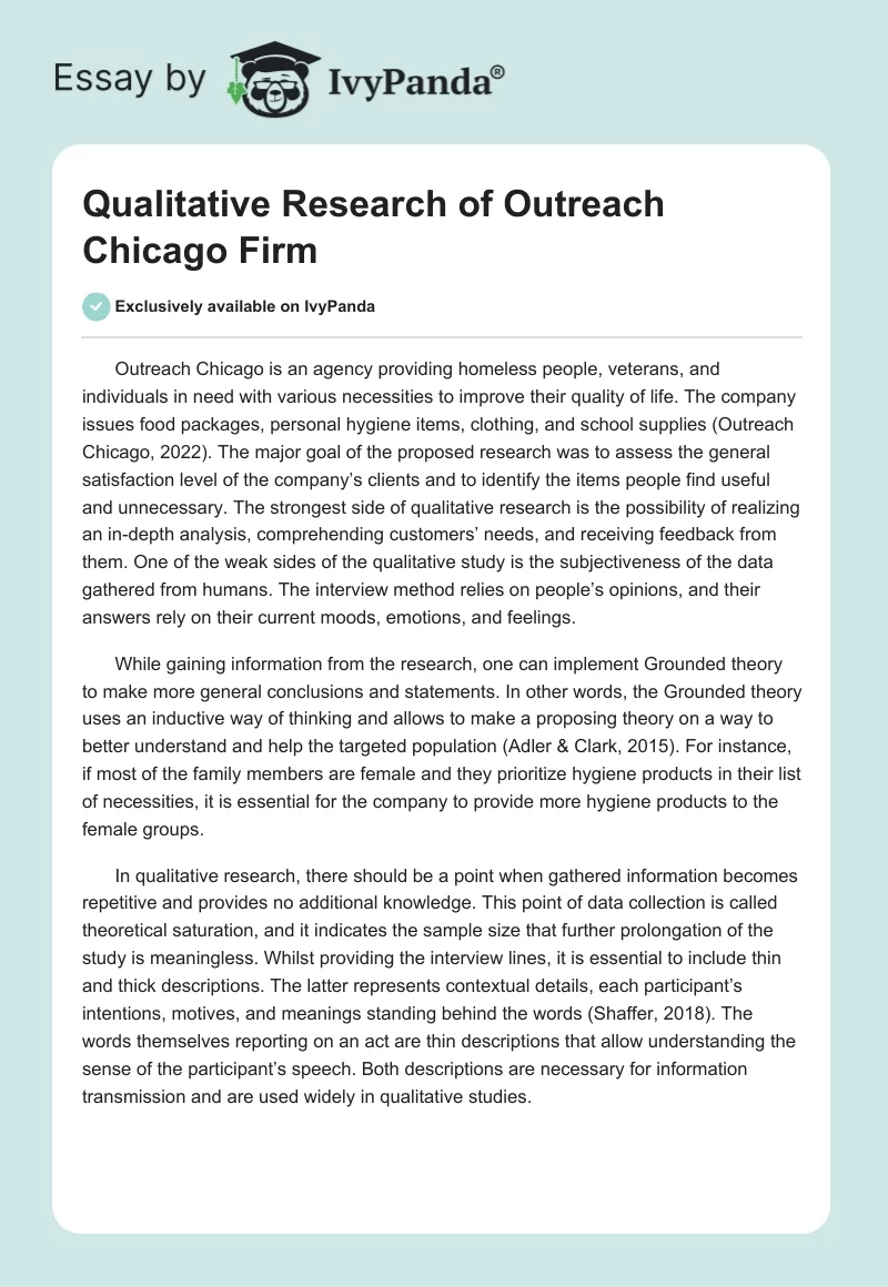 Qualitative Research of Outreach Chicago Firm. Page 1