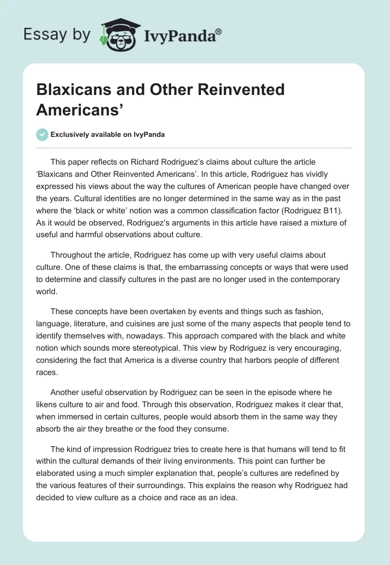 Blaxicans and Other Reinvented Americans’. Page 1