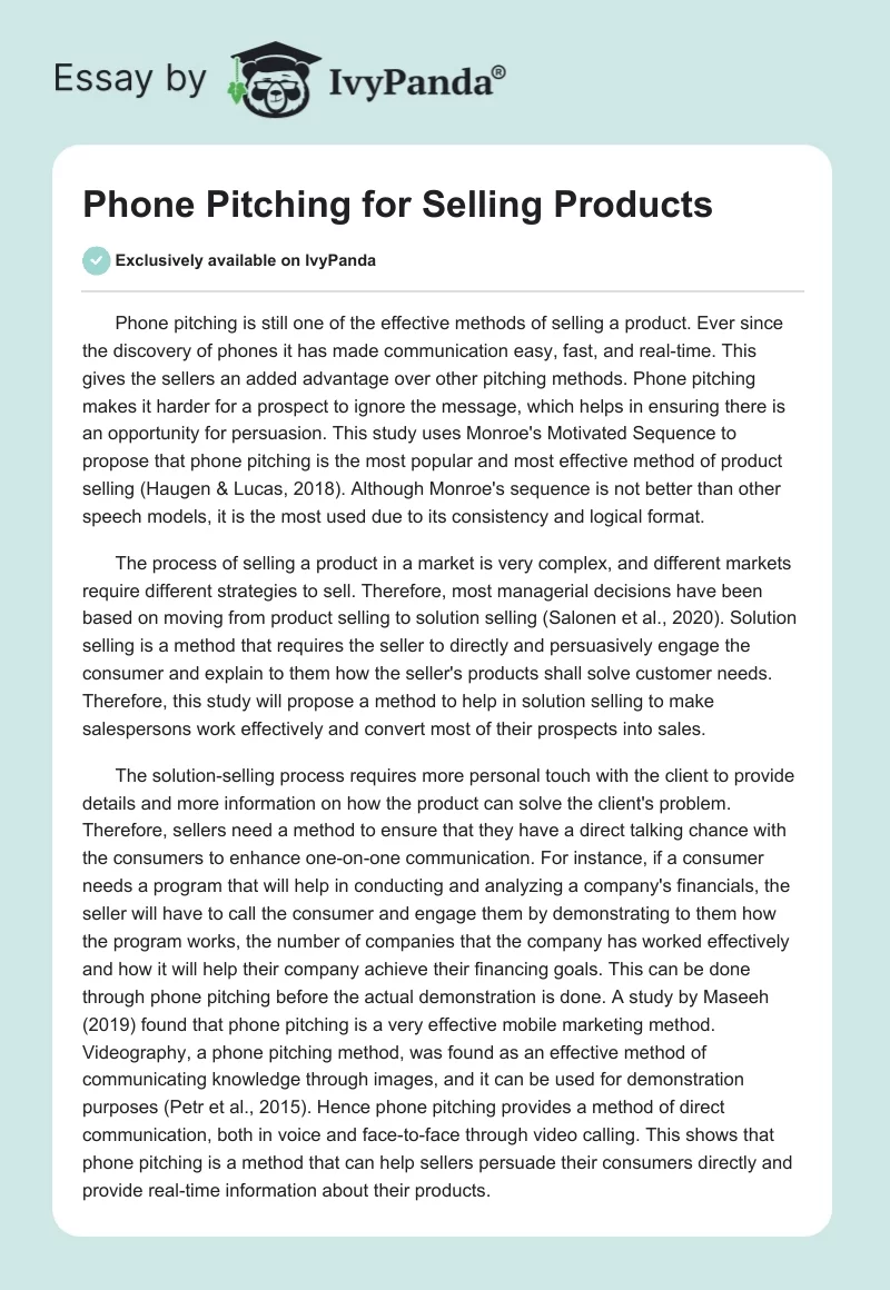 Phone Pitching for Selling Products. Page 1