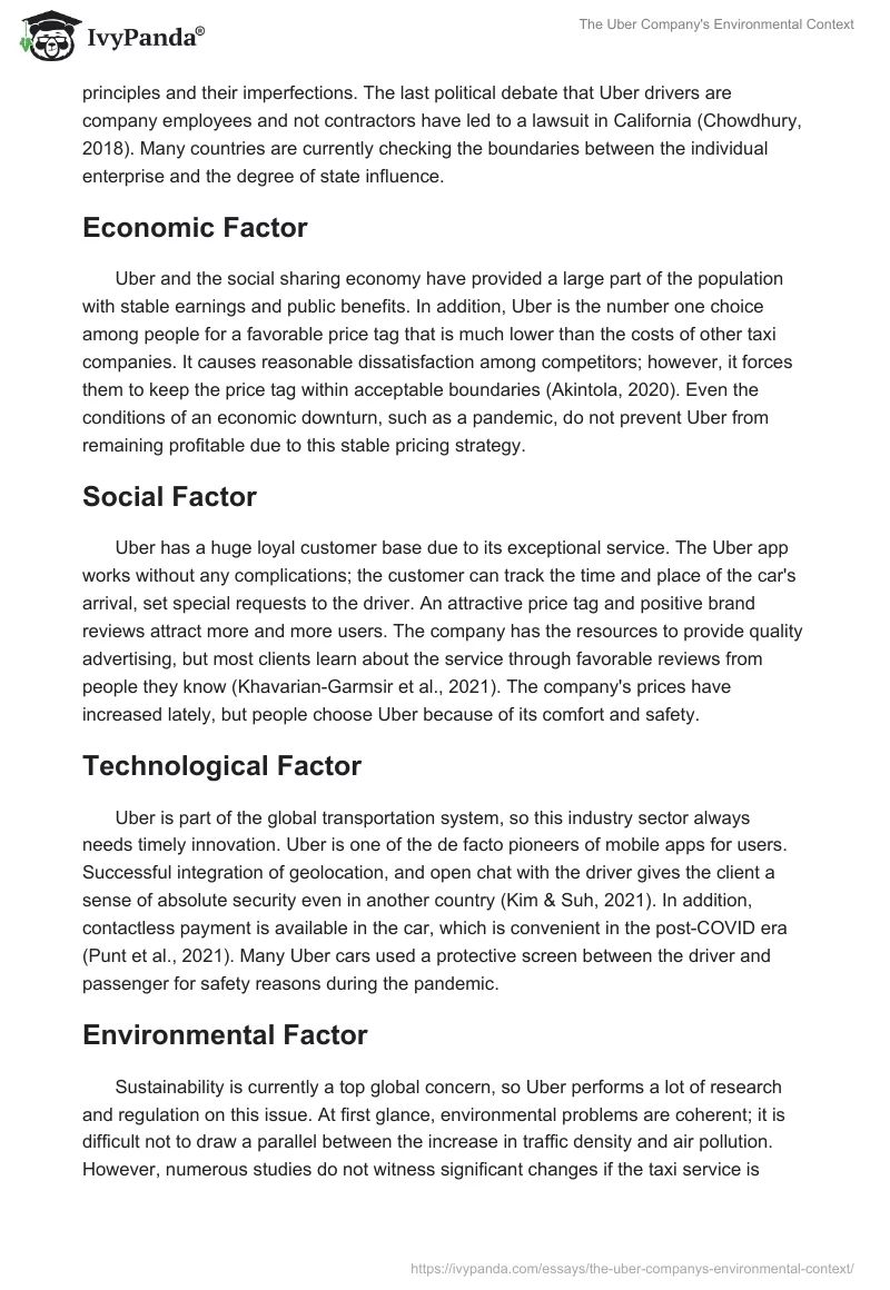 The Uber Company's Environmental Context. Page 2