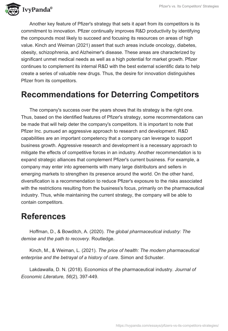 Pfizer's vs. Its Competitors' Strategies. Page 2