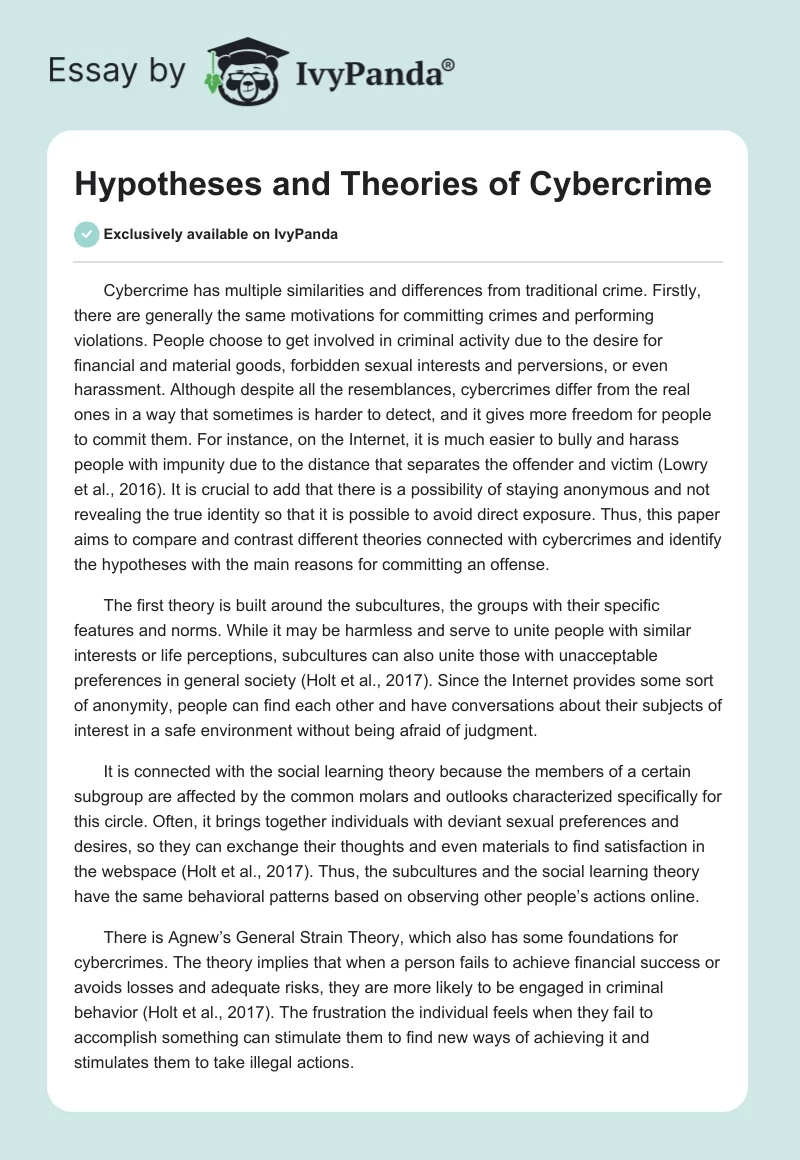 Hypotheses and Theories of Cybercrime. Page 1