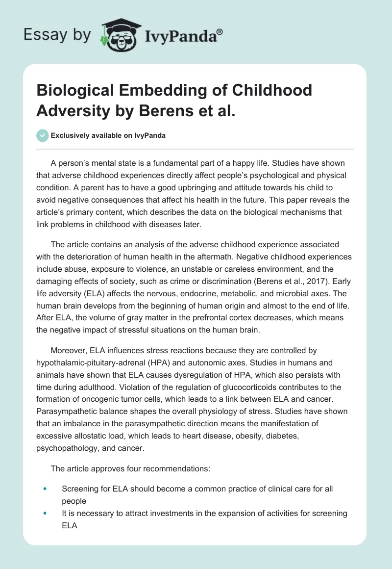 Biological Embedding of Childhood Adversity by Berens et al.. Page 1
