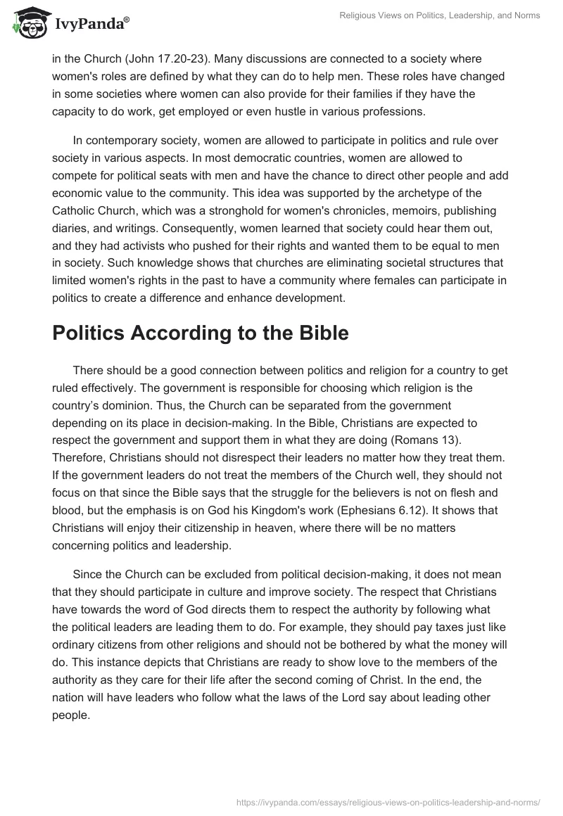 Religious Views on Politics, Leadership, and Norms. Page 2