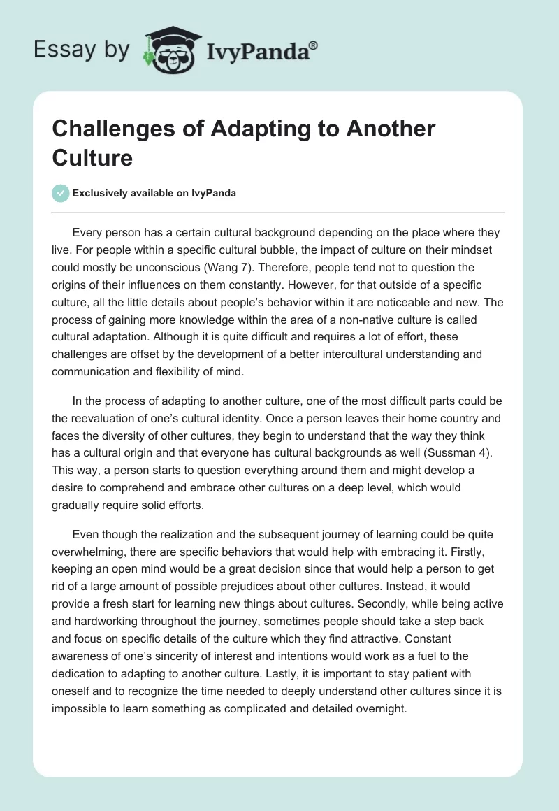 Challenges of Adapting to Another Culture. Page 1