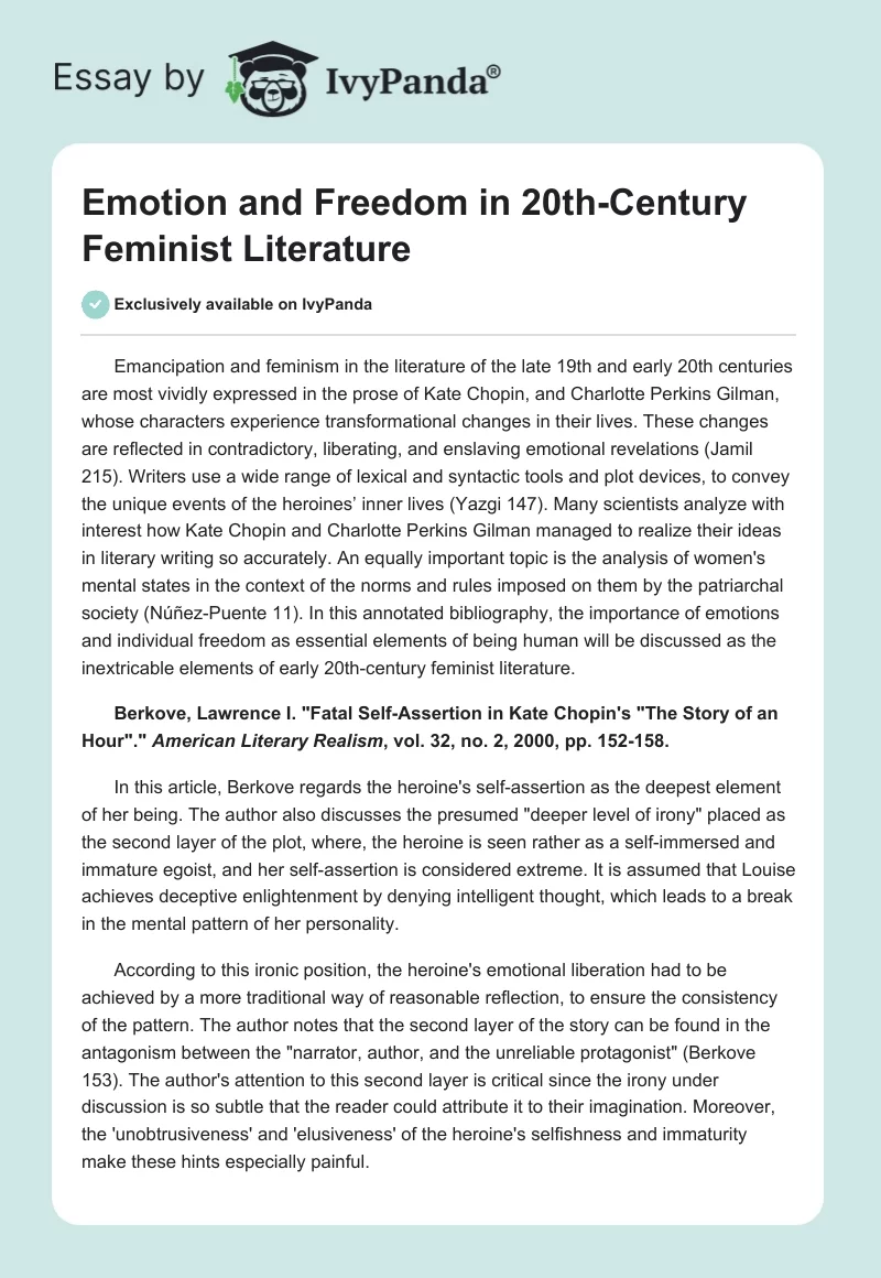 Emotion and Freedom in 20th-Century Feminist Literature. Page 1