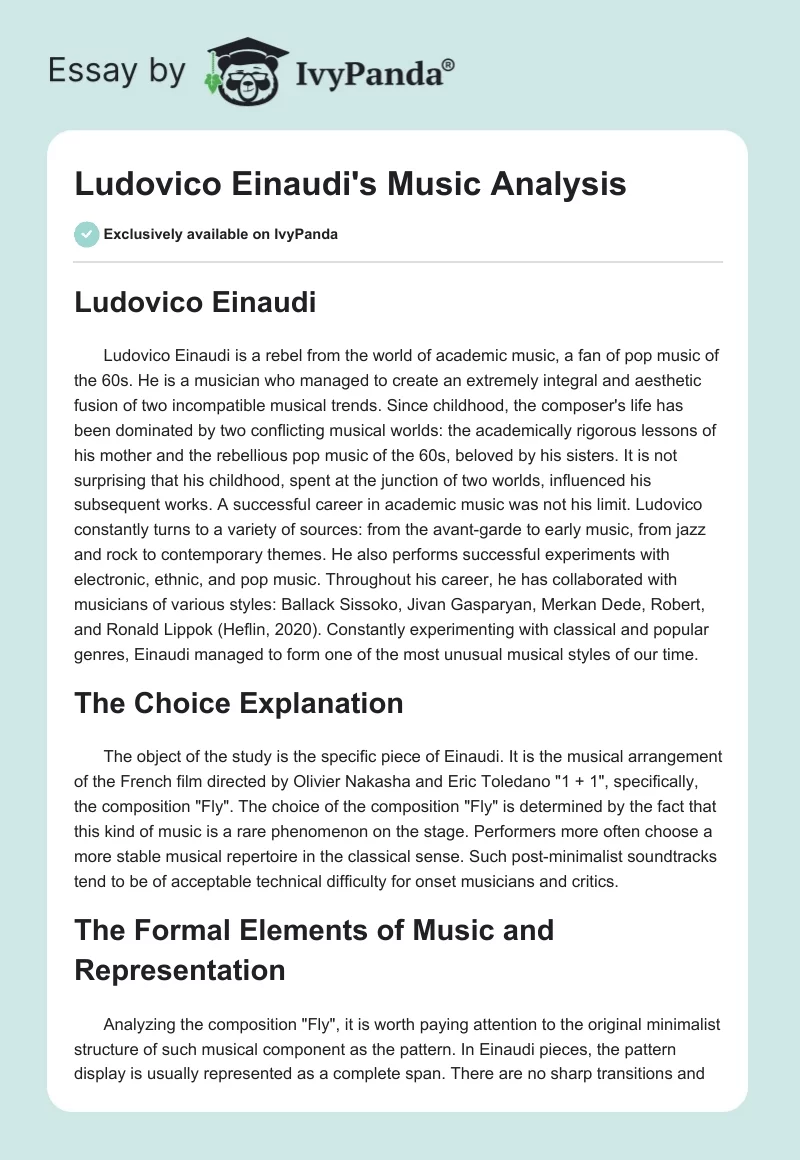 Ludovico Einaudi's Music Analysis. Page 1