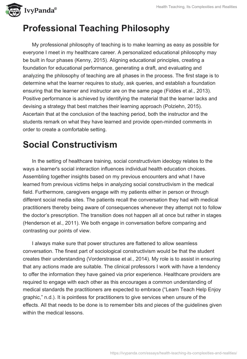 Health Teaching, Its Complexities, and Realities. Page 2