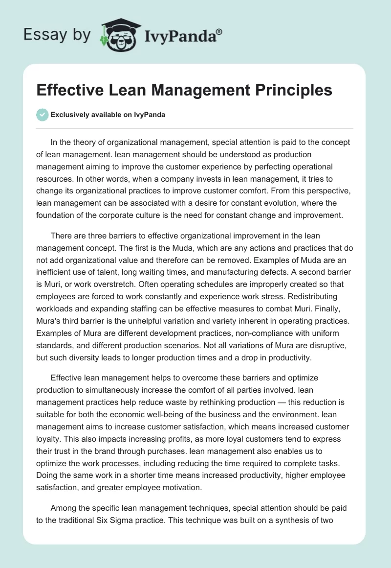 Effective Lean Management Principles. Page 1