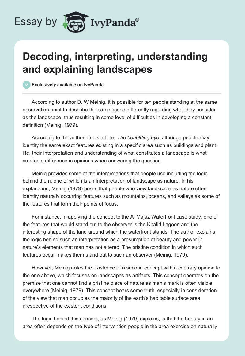Decoding, interpreting, understanding and explaining landscapes. Page 1