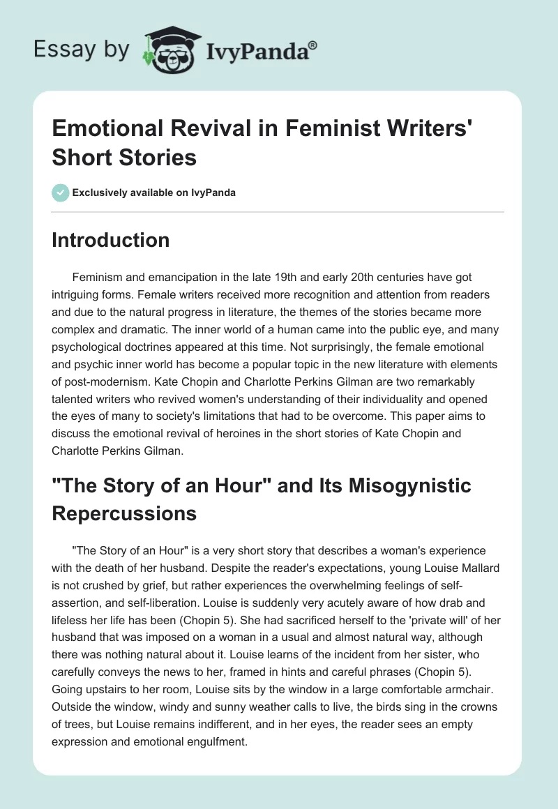 Emotional Revival in Feminist Writers' Short Stories. Page 1