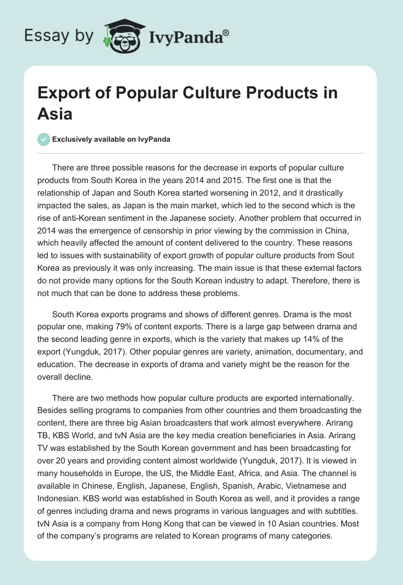 Export of Popular Culture Products in Asia. Page 1