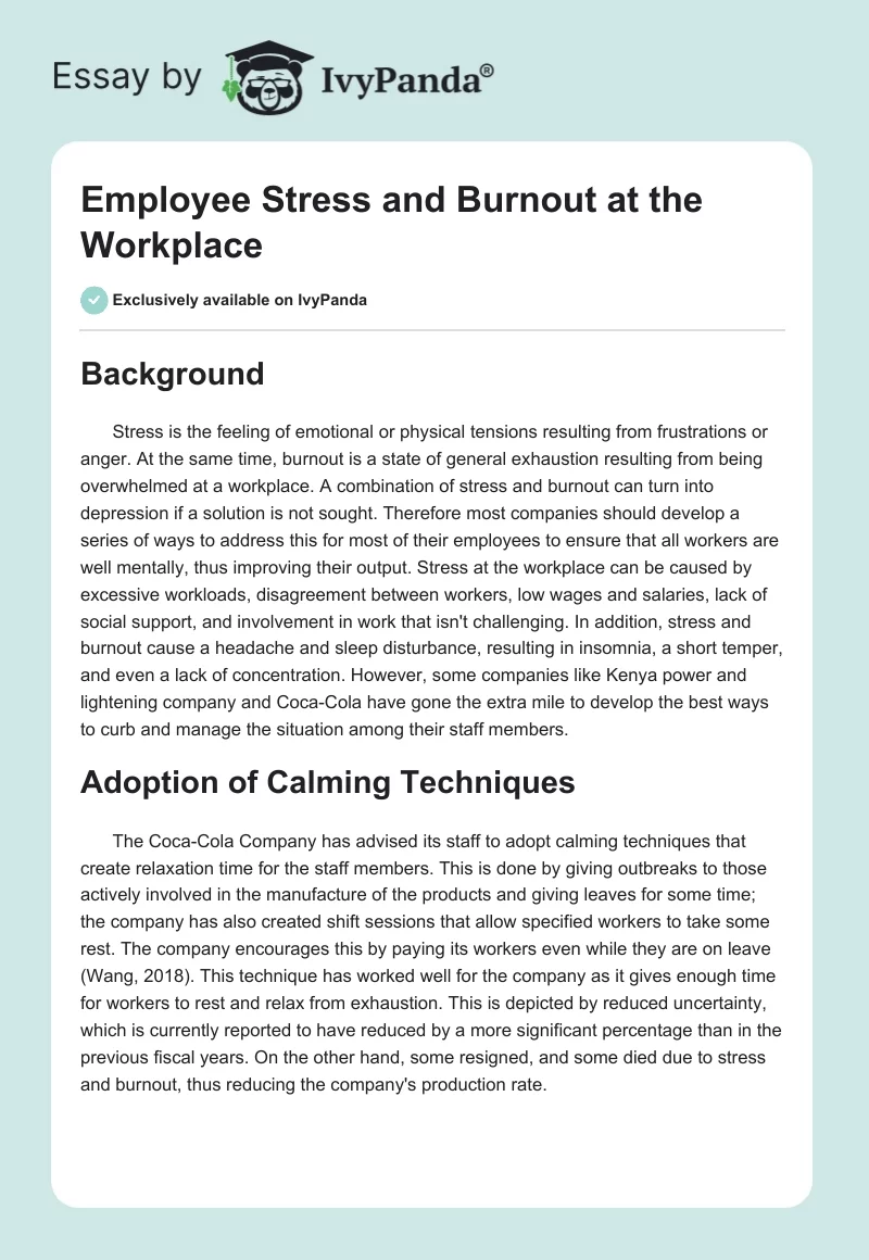 Employee Stress and Burnout at the Workplace. Page 1