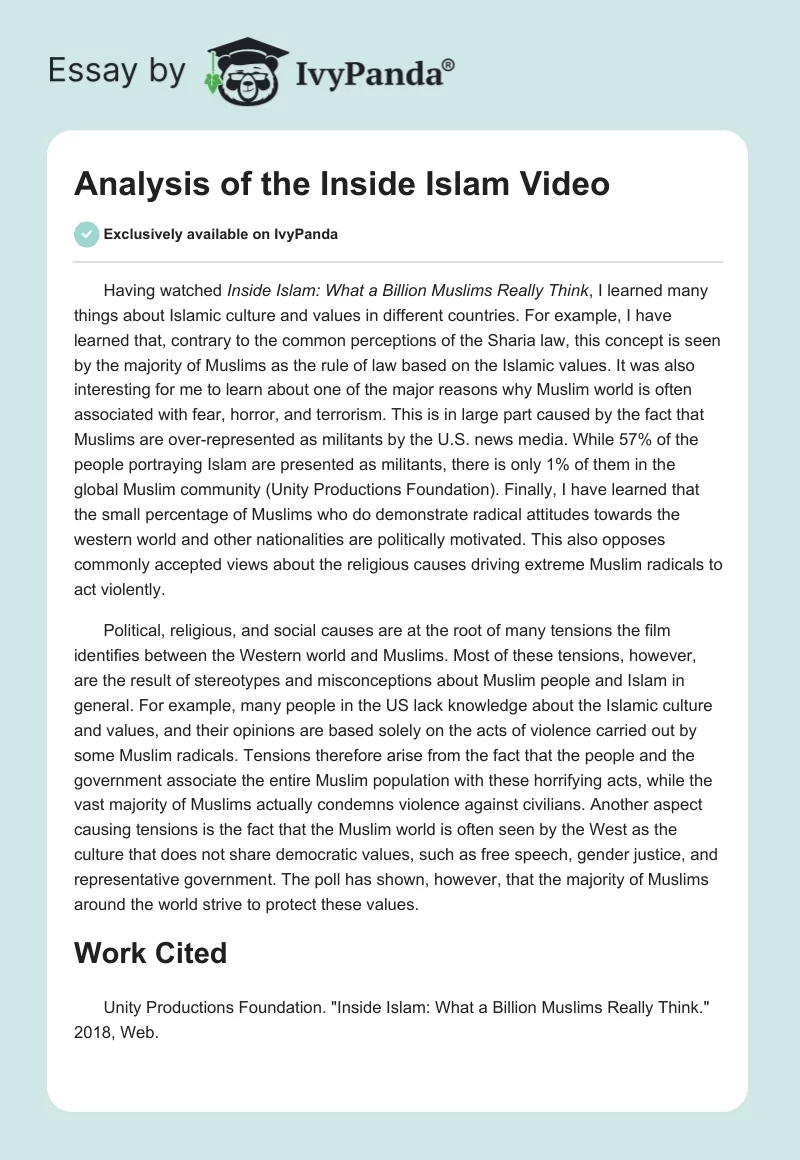 Analysis of the "Inside Islam" Video. Page 1