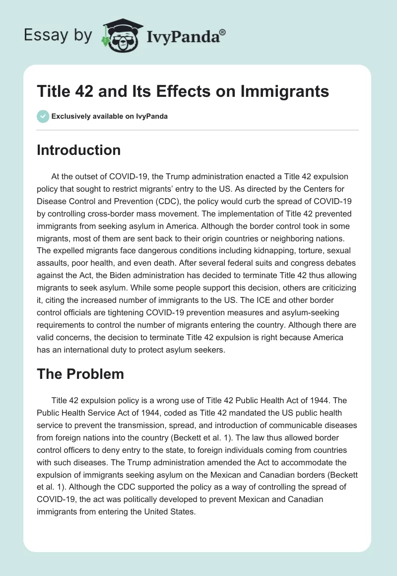 Title 42 and Its Effects on Immigrants. Page 1