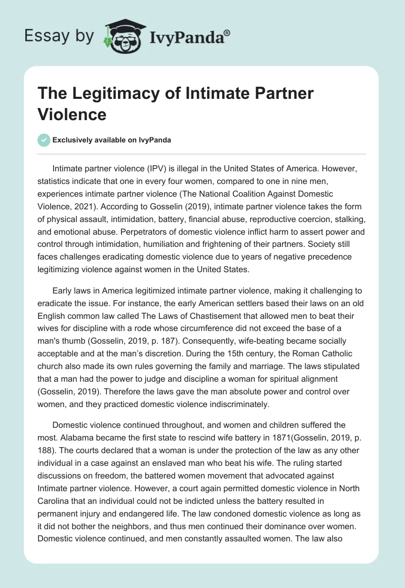 The Legitimacy of Intimate Partner Violence. Page 1