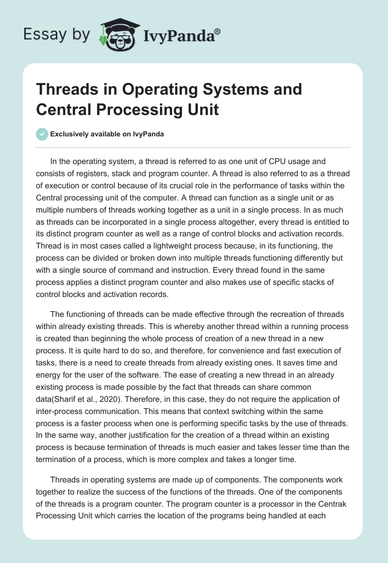 Threads in Operating Systems and Central Processing Unit. Page 1