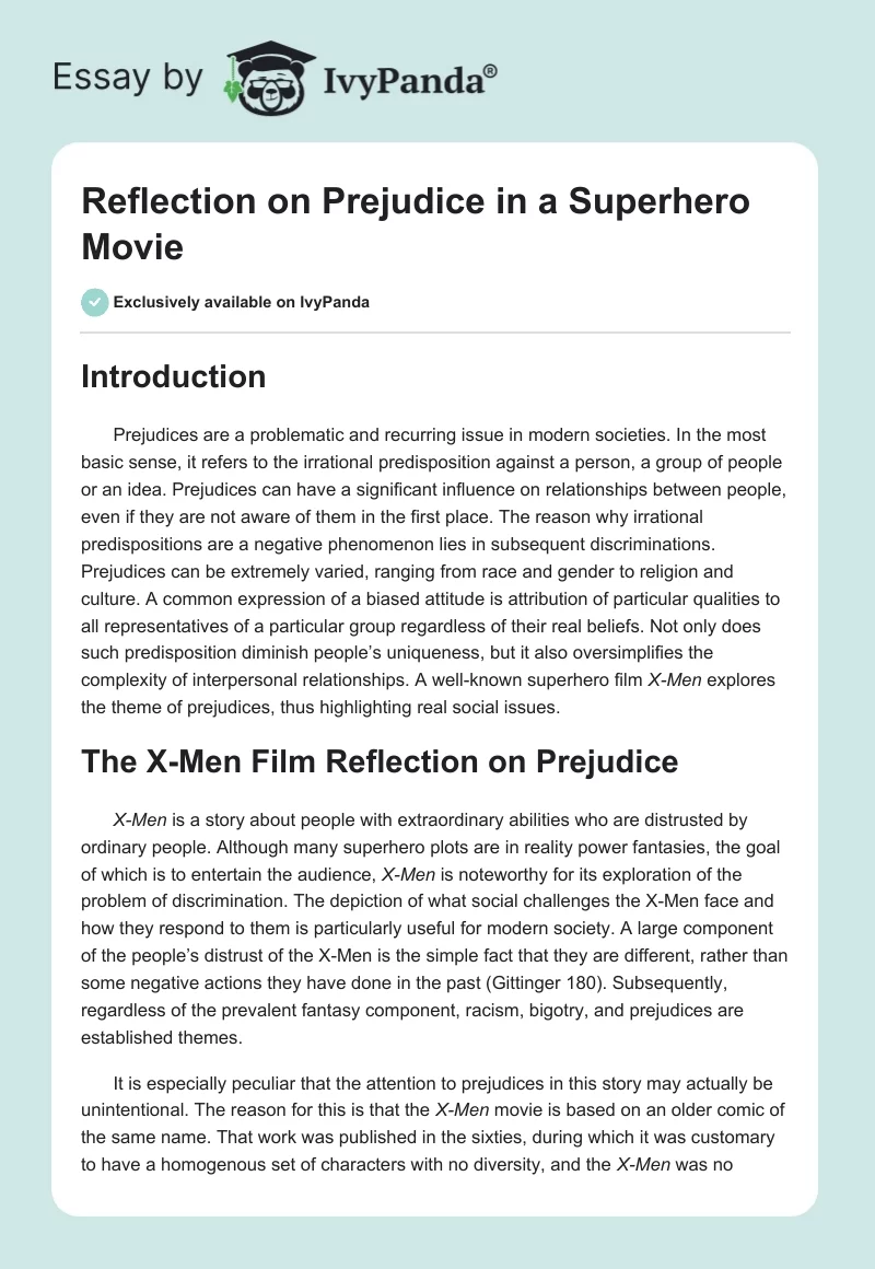 Reflection on Prejudice in a Superhero Movie. Page 1