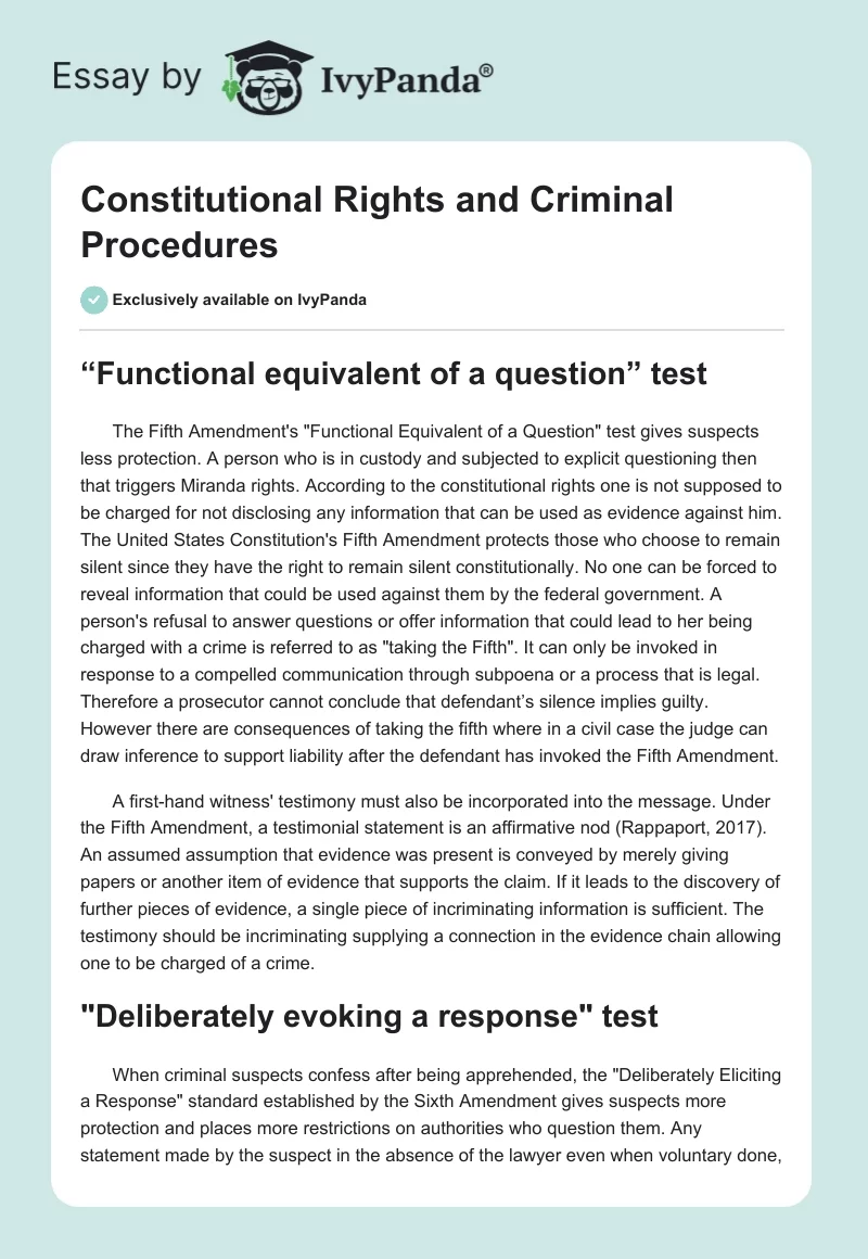 Constitutional Rights and Criminal Procedures. Page 1
