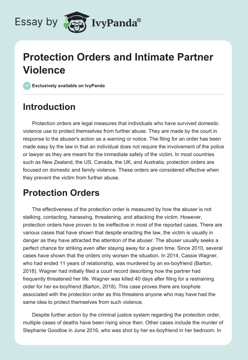 Protection Orders and Intimate Partner Violence. Page 1