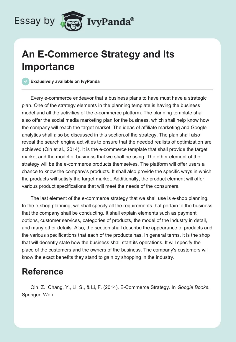 An E-Commerce Strategy and Its Importance. Page 1