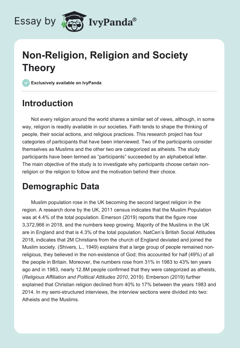 Non-Religion, Religion and Society Theory. Page 1