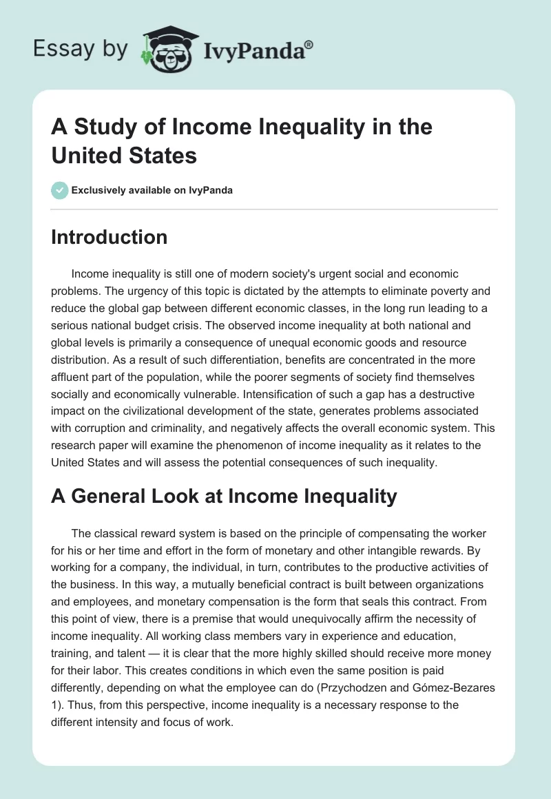A Study of Income Inequality in the United States. Page 1