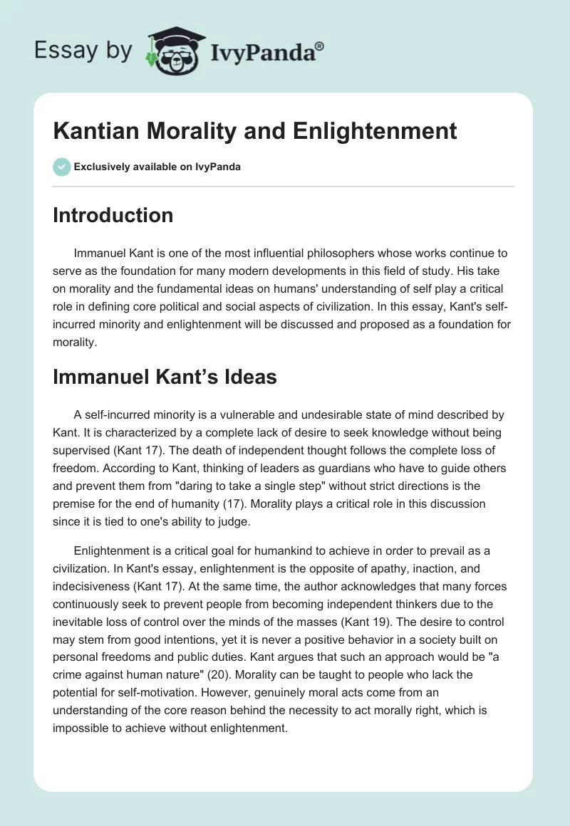 Kantian Morality and Enlightenment. Page 1