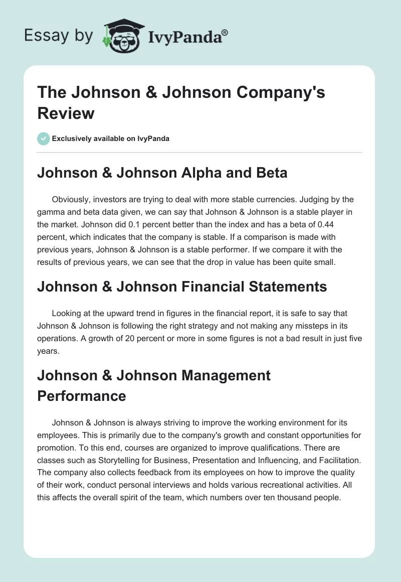The Johnson & Johnson Company's Review. Page 1