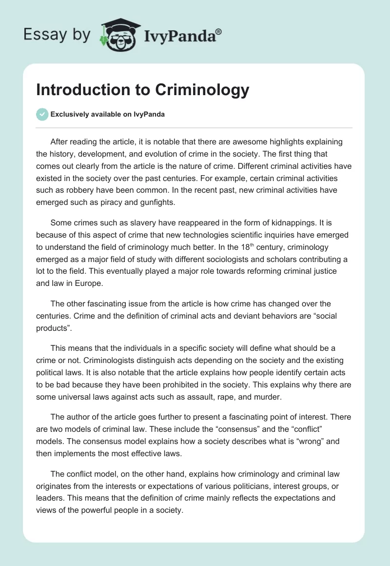 why is criminology important essay